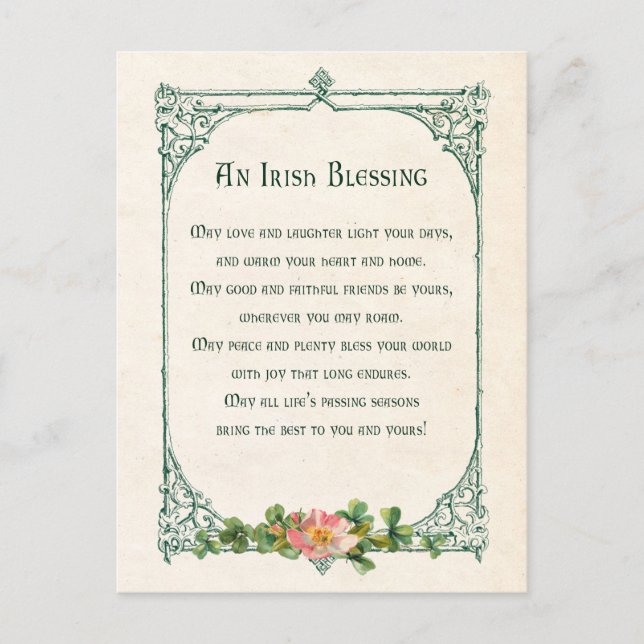 Vintage Irish Blessing w/Shamrocks & Rustic Frame Postcard (Front)