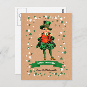 Vintage Irish Boy Custom Name St. Patrick's Day Postcard