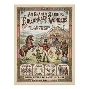 Vintage Irish Circus Poster - Mystic Leprechauns &