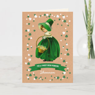 Vintage Irish Girl Custom Name St. Patrick's Day Card