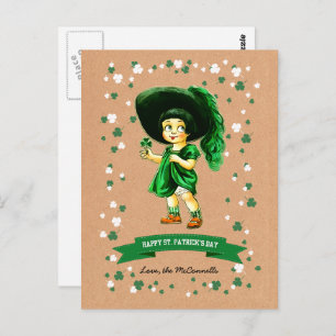 Vintage Irish Girl Custom Name St. Patrick's Day Postcard