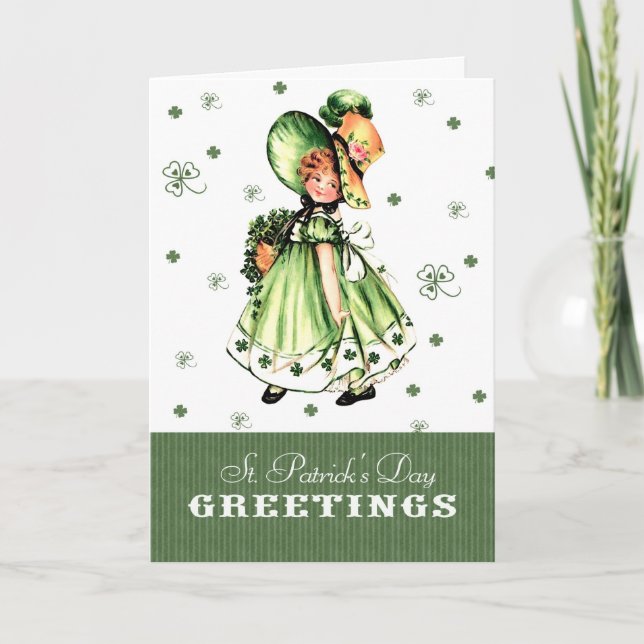 Vintage Irish Girl St. Patrick's Day Greeting Card (Front)