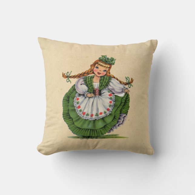 Vintage Irish Girl Traditional Dress Cushion (Front)