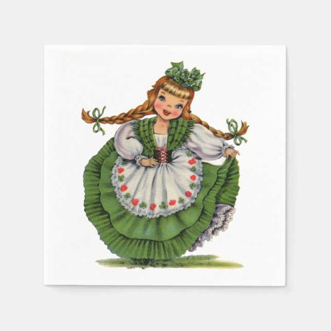 Vintage Irish Girl Traditional Dress Napkin (Front)