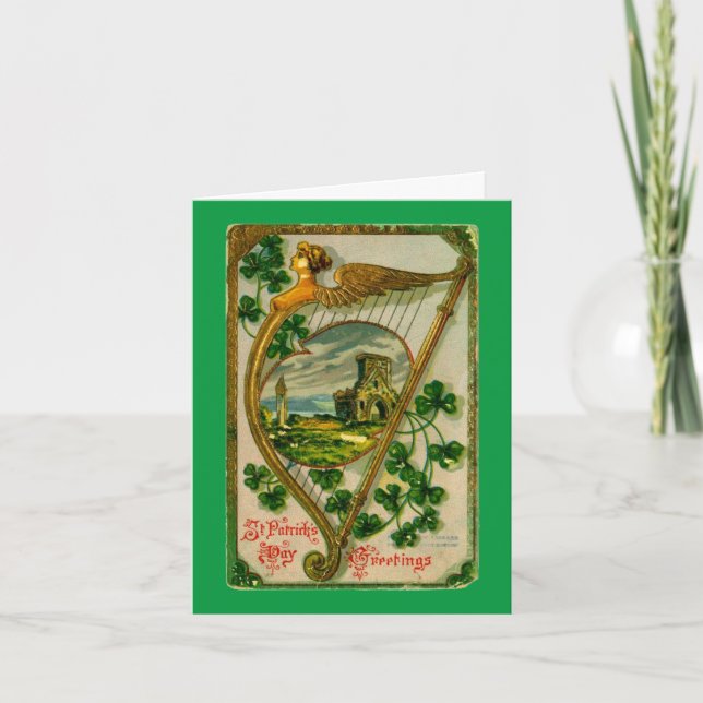 Vintage Irish Harp Holiday Card (Front)