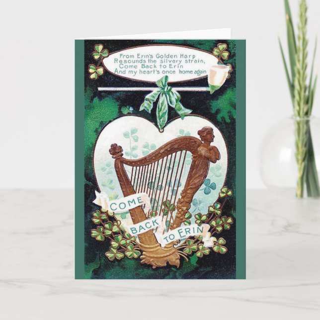 Vintage Irish Harp St. Patrick's Day Card (Front)