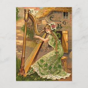 Vintage Irish Harp St. Patrick's Day Postcard