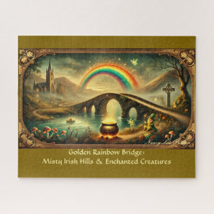 Vintage Irish Scene, Leprechaun Rainbow Bridge Jigsaw Puzzle
