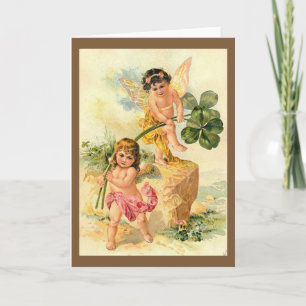 Vintage Irish St Patrick's Day Shamrock and Faerie Card