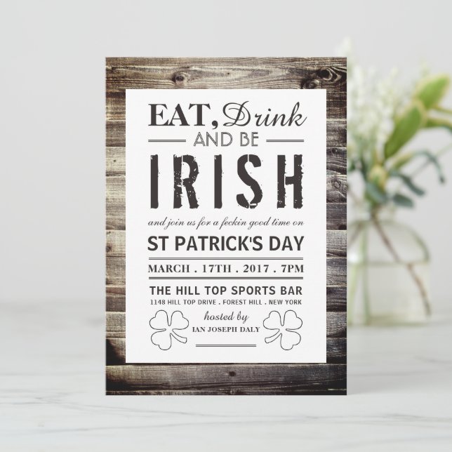 Vintage Irish Wood St Patrick's Day Invitation (Standing Front)