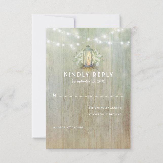 Vintage Iron Lantern White Florals Wedding RSVP (Front)