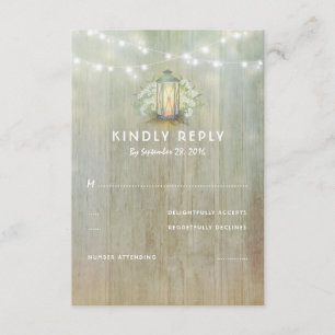 Vintage Iron Lantern White Florals Wedding RSVP Card