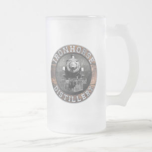 Vintage Ironhorse Distillery In Wood And Metal Frosted Glass Beer Mug