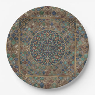 Vintage Islamic Geometric Mandala & Floral Mosaic Paper Plate