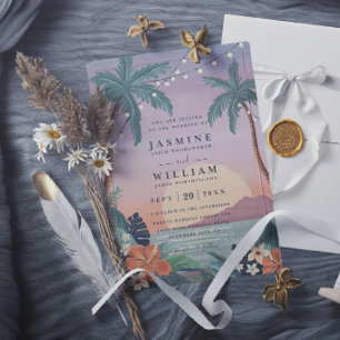 Vintage Island Beach Sea Elegant Modern Wedding Invitation