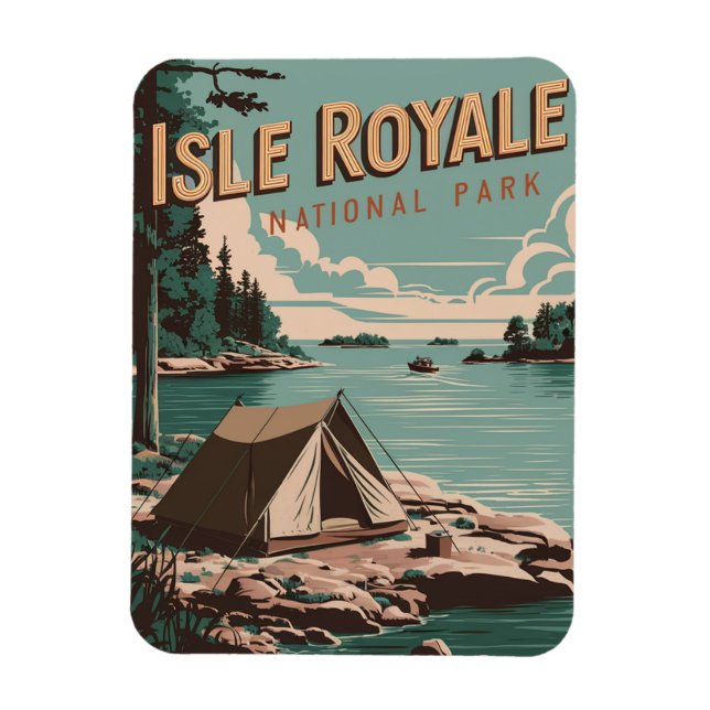 Vintage Isle Royale National Park Camping Magnet (Vertical)