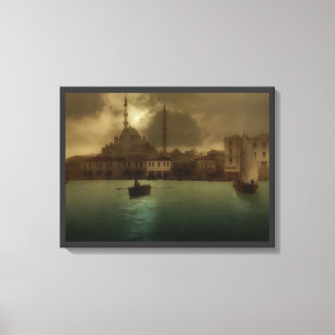 Vintage Istanbul  in moon light -painting Canvas Print