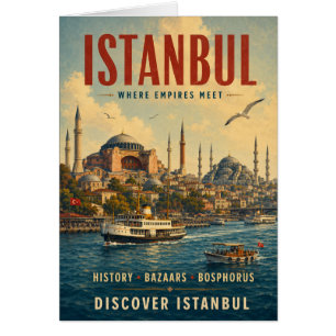 Vintage Istanbul Travel Poster with Historical Cit