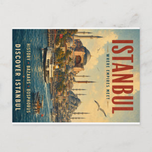 Vintage Istanbul Travel Poster with Historical Cit Holiday Postcard