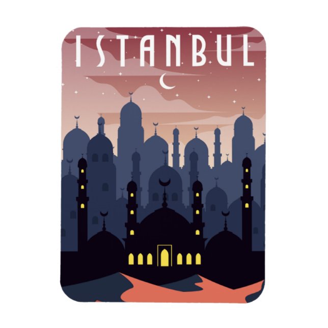 Vintage Istanbul Turkey Cityscape Crescent Magnet (Vertical)
