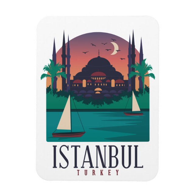 Vintage Istanbul Turkey Skyline Photo Magnet (Vertical)