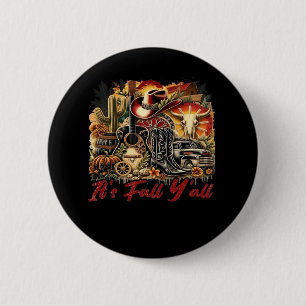 Vintage It’s Fall Y’all Cowgirl Boots Guitar Pumpk 6 Cm Round Badge