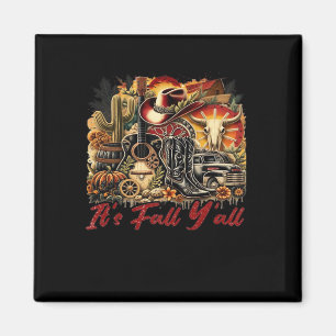Vintage It’s Fall Y’all Cowgirl Boots Guitar Pumpk Magnet