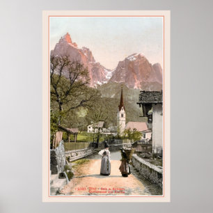 Vintage Italian Alps: Mountain village Poster