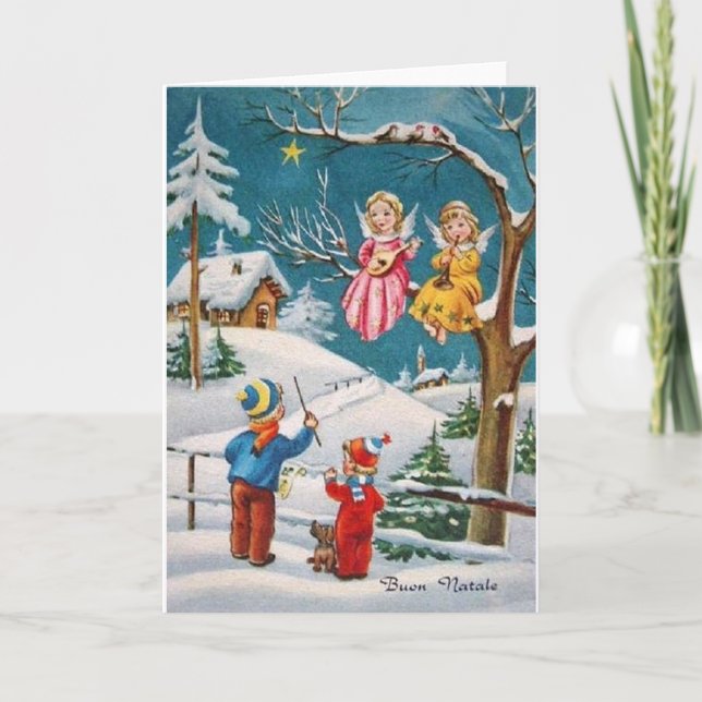 Vintage Italian Angel Musicians Christmas Card (Front)