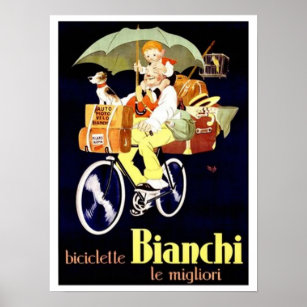 Vintage Italian Bianchi Bicycle Ad Poster