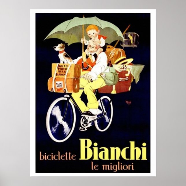 Vintage Italian Bianchi Bicycle Ad Poster (Front)