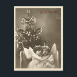 Vintage Italian Buon Natale Merry Christmas Angels Postcard<br><div class="desc">Vintage Italian Buon Natale Christmas scene with a Christmas tree and two girls dressed as angels.</div>