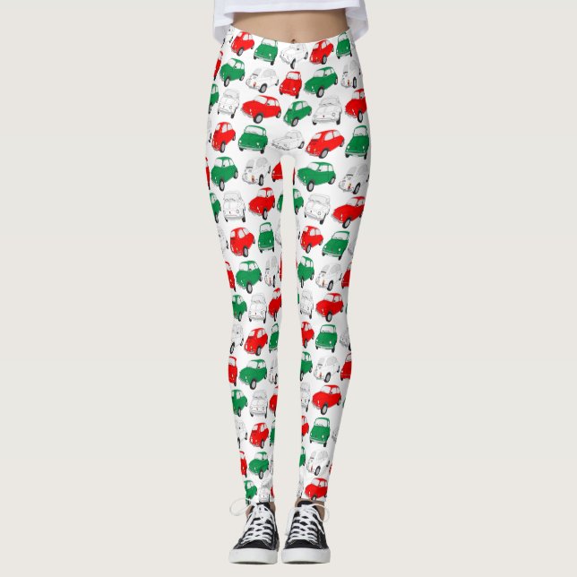 Vintage Italian Car Pattern Leggings (Front)