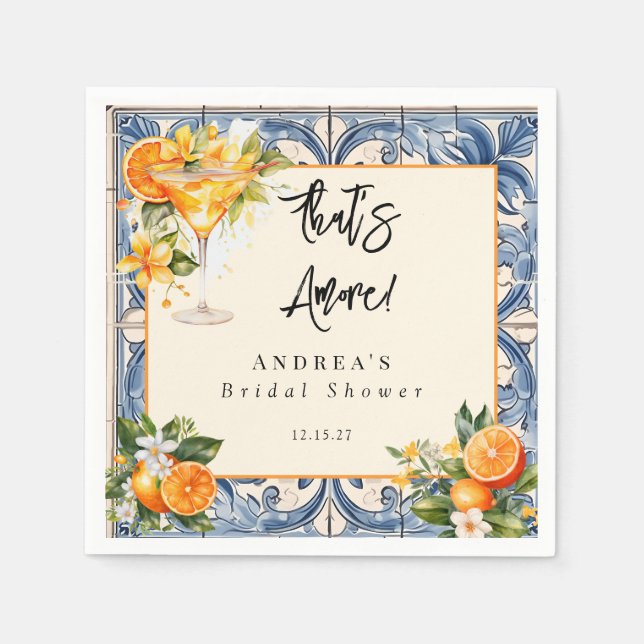 Vintage Italian | Citrus Orange | Bridal  Shower  Napkin (Front)