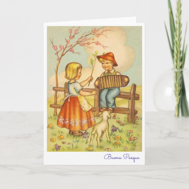 Vintage Italian Easter Greeting/ Buona Pasqua Holiday Card (Front)