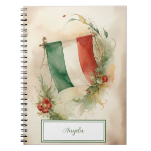 Vintage Italian Flag Watercolor your name Notebook