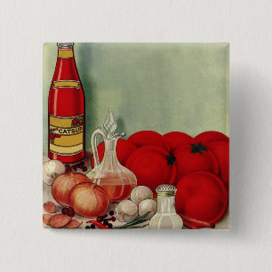 Vintage Italian Food Tomato Onions Peppers Catsup 15 Cm Square Badge