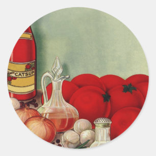 Vintage Italian Food Tomato Onions Peppers Catsup Classic Round Sticker