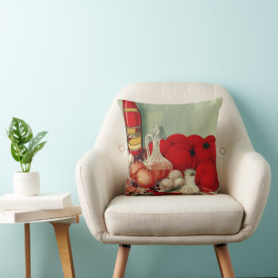 Vintage Italian Food Tomato Onions Peppers Catsup Cushion