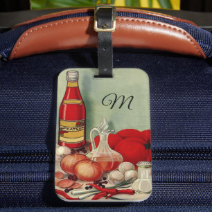 Vintage Italian Food Tomato Onions Peppers Catsup Luggage Tag