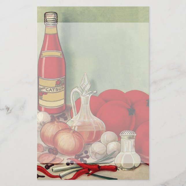 Vintage Italian Food Tomato Onions Peppers Catsup Stationery (Front)