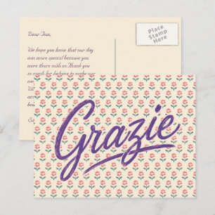 Vintage Italian Grazie Floral Thank You Wedding Postcard