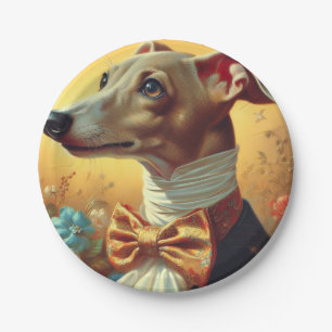 Vintage Italian Greyhound Dog Painting Paper Plate