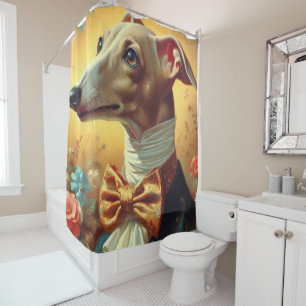 Vintage Italian Greyhound Dog Painting Shower Curtain