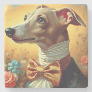 Vintage Italian Greyhound Dog Painting Stone Coaster