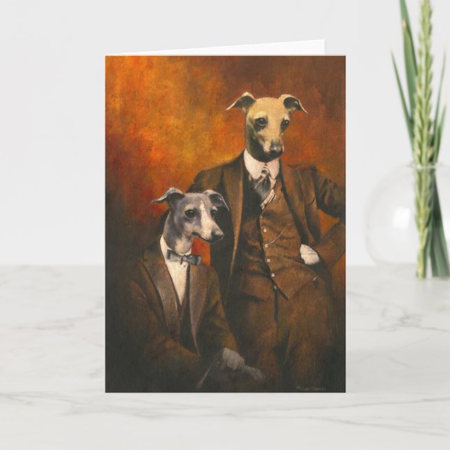 Vintage Italian Greyhound Gentlemen Greetings Card (Front)