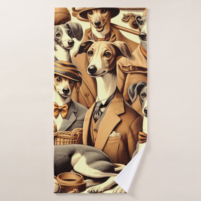 Vintage Italian Greyhound Illustration Bath Towel (Bath Towel)