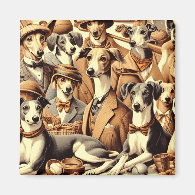Vintage Italian Greyhound Illustration Magnet (Front)