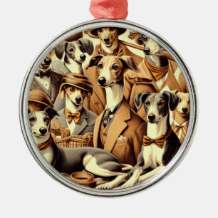 Vintage Italian Greyhound Illustration Metal Tree Decoration