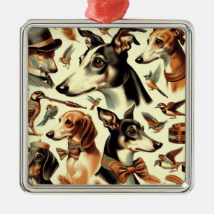 Vintage Italian Greyhound Illustration Metal Tree Decoration